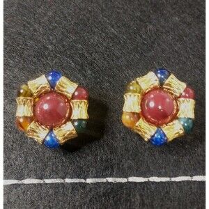 LIZ CLAIBORNE Signed Clip On Earrings Vintage Multi color